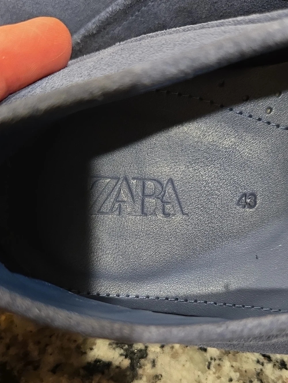 ZARA MEN'S DRIVING MOCCASINS. W/ FRONT TIE BOW DETAIL. SIZE EU 43 = US. 10. BLUE